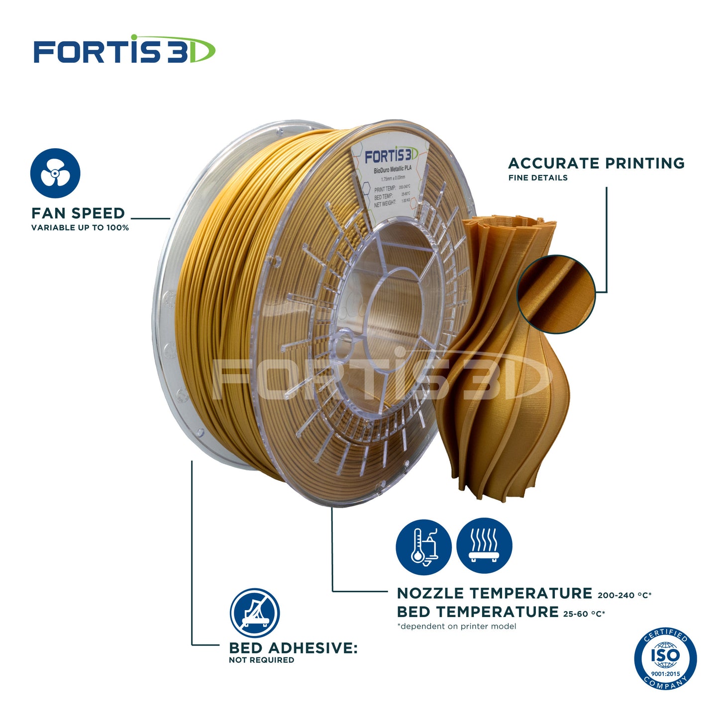 Fortis3D BioDuro Metallic PLA 1kg 1.75mm